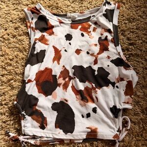 Cow/Abstract Print Tank Top with Tie Sides